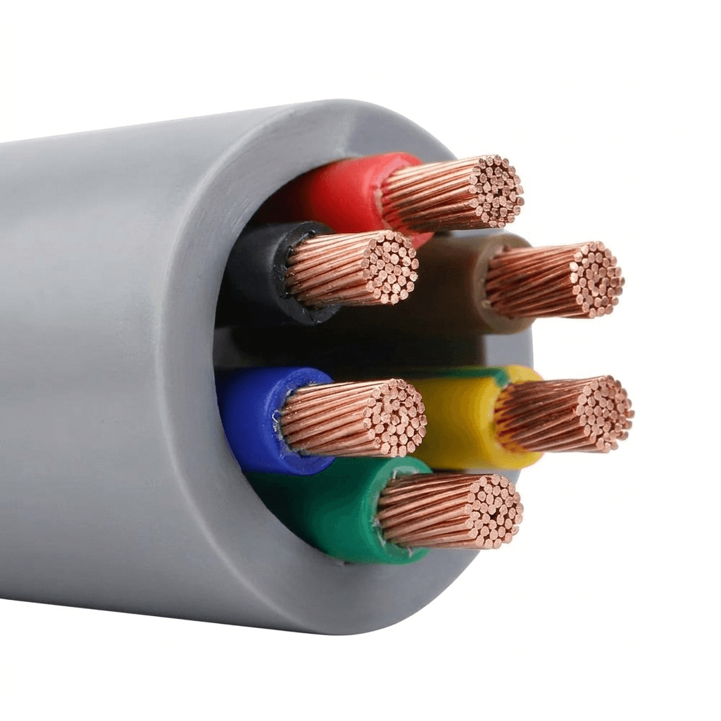 Многожильный кабель TRVV в разрезе — видна структура жил